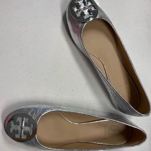 Tory Burch silver leather ballet flats